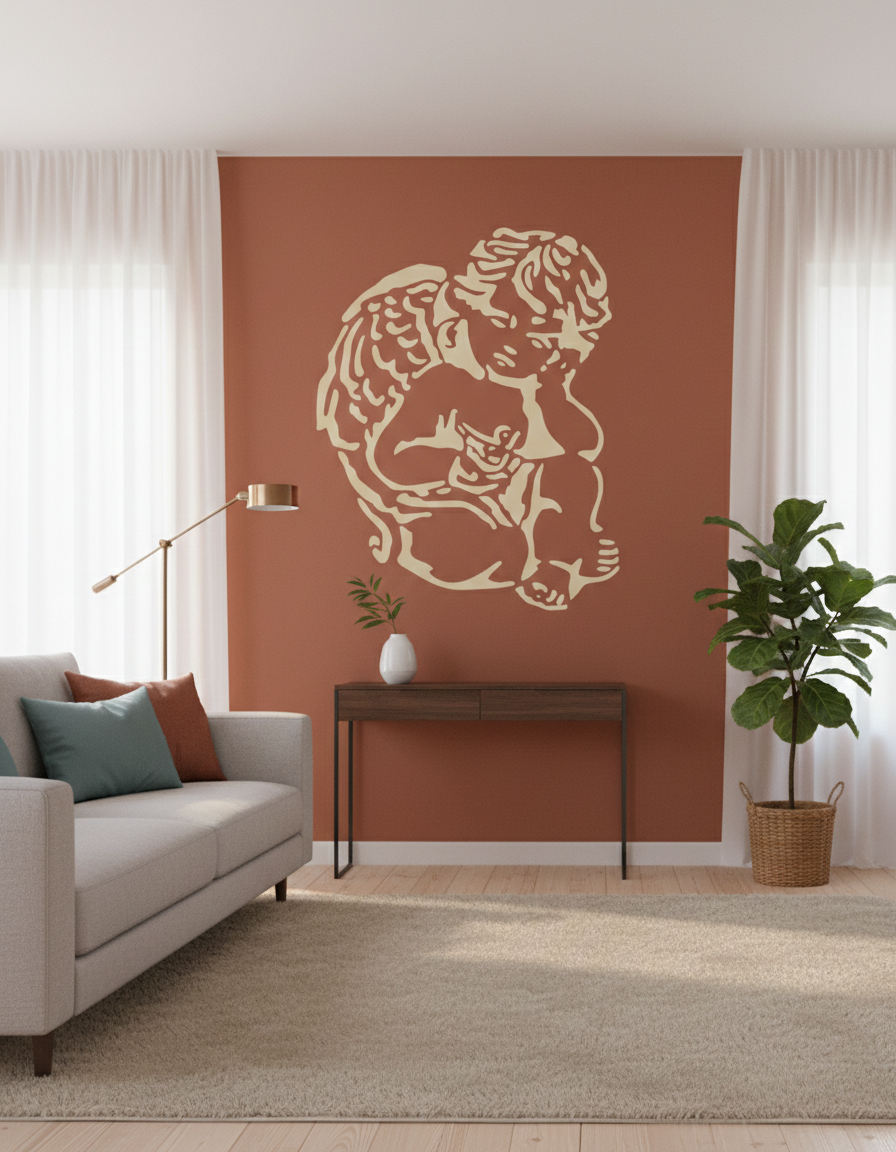 Cute angel stencil wall art for baby nursery room