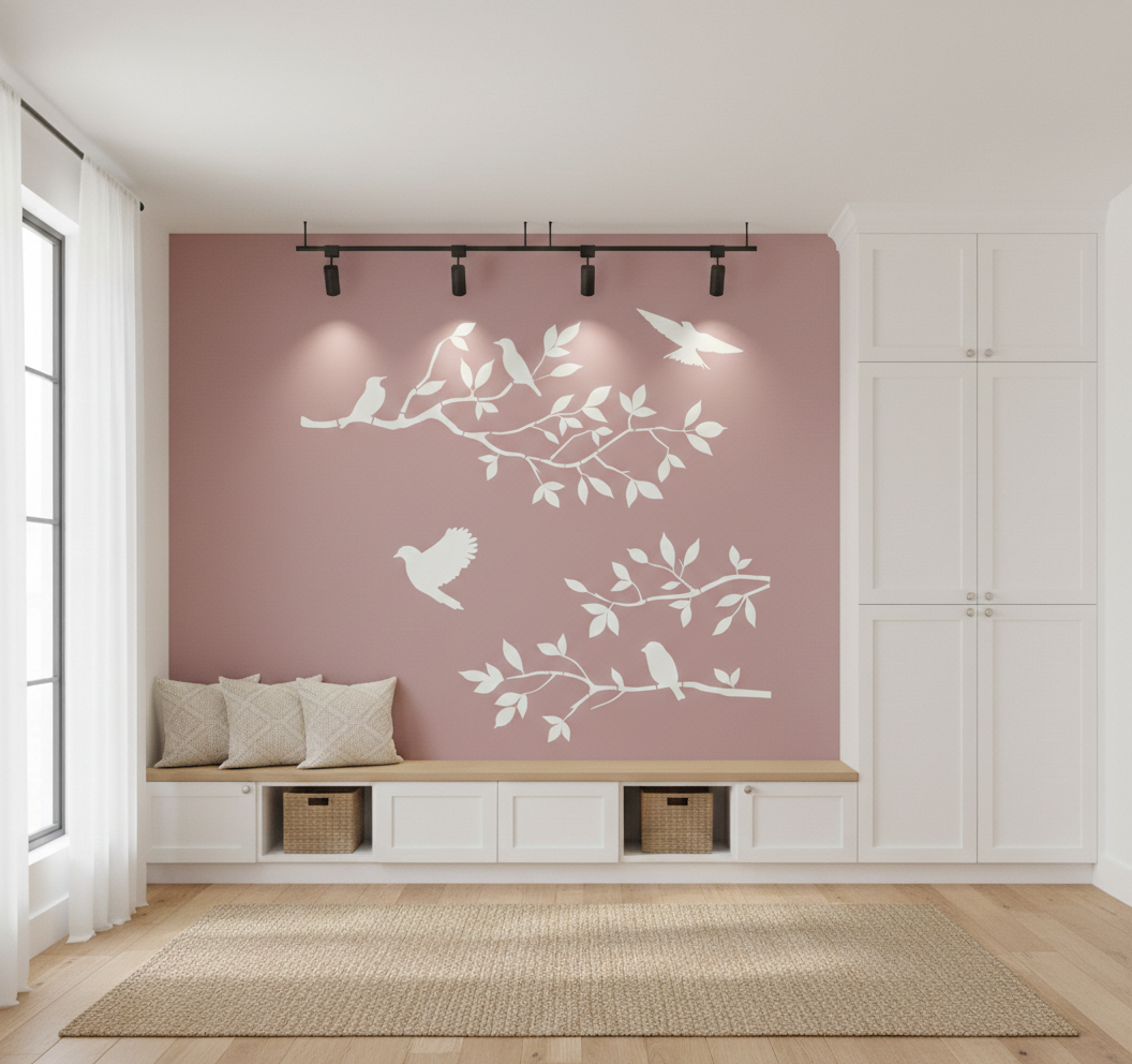 Flying Birds & Tree Branch Wall Stencil - Image 1