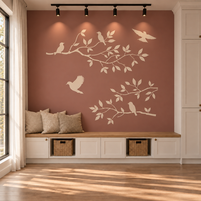 Flying Birds & Tree Branch Wall Stencil