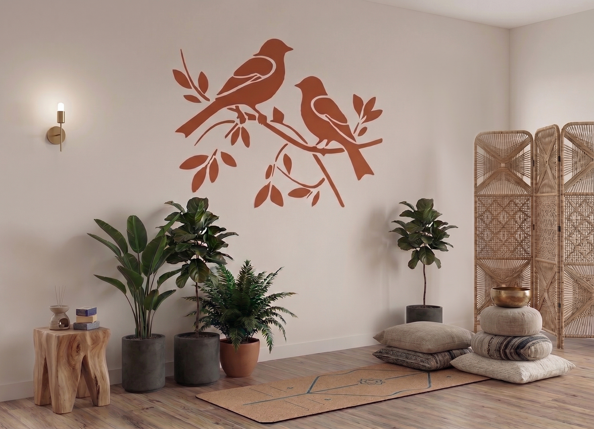 Two Birds on a Branch Wall Stencil - Image 2