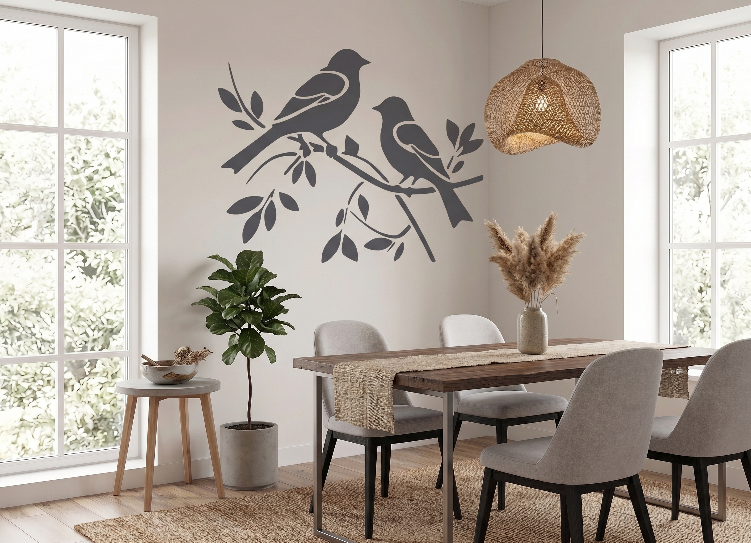Stencil da Parete Due Uccelli su un Ramo