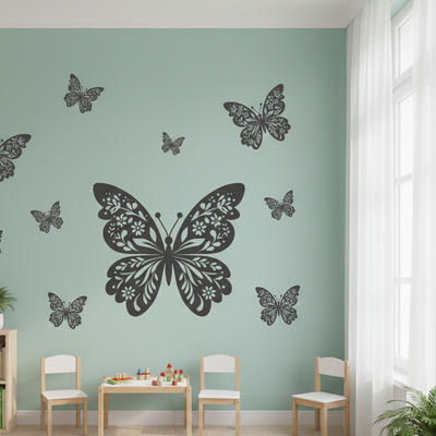 Estêncil Silhueta de Borboleta em Voo