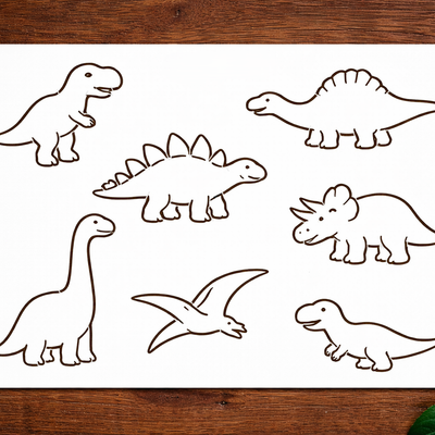 Animacinių Dinozaurų Kontūrų Trafaretų Rinkinys