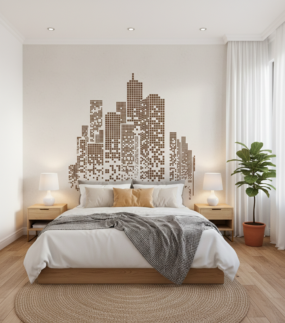Pixel City Skyline Stencil - Image 2