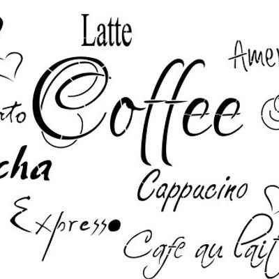 Coffee word art stencil design featuring decorative typography arranged in a creative layout for crafting or wall décor.