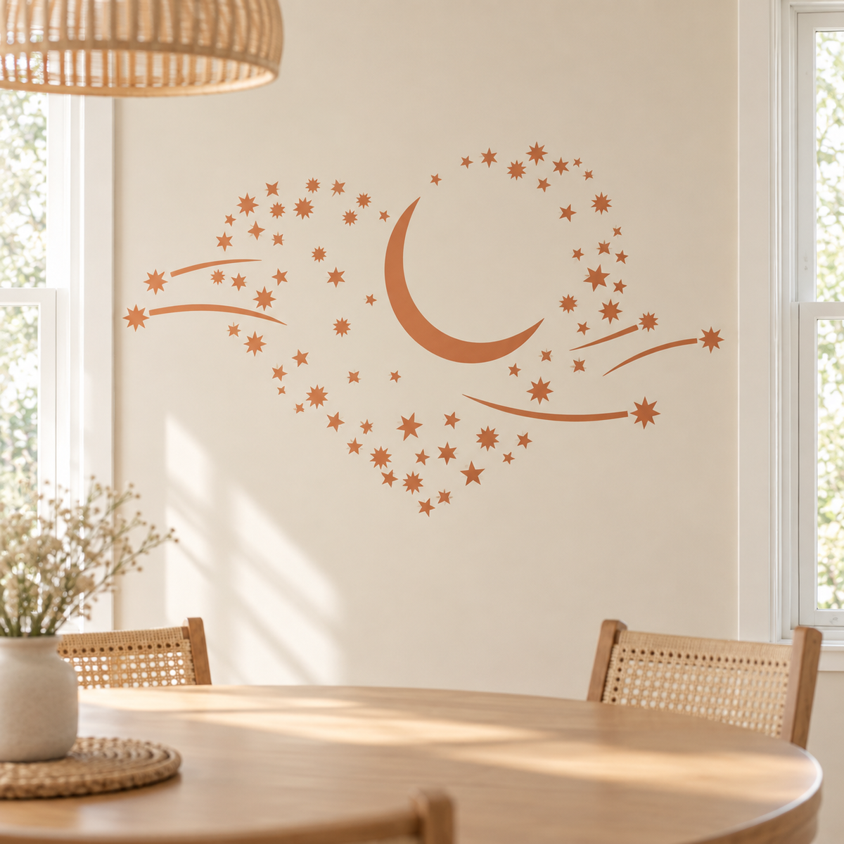Heart shaped crescent moon and stars stencil design for decorative wall art