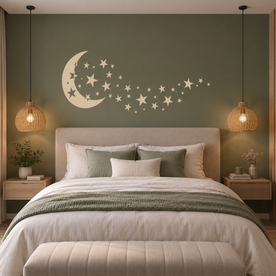 Crescent Moon with Stars Stencil