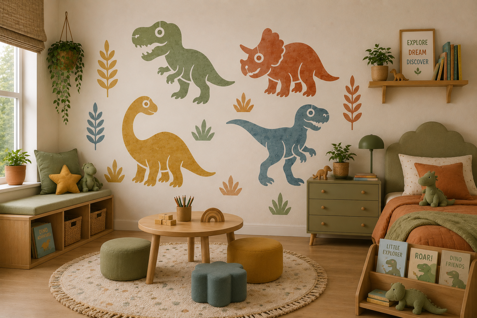 Roztomilá sada šablon s kreslenými dinosaury
