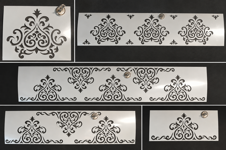 Damask Stencil set with elegant ornamental patterns for decorating wedding cakes and tiered cakes