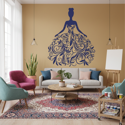 Floral Lady Silhouette Schablon