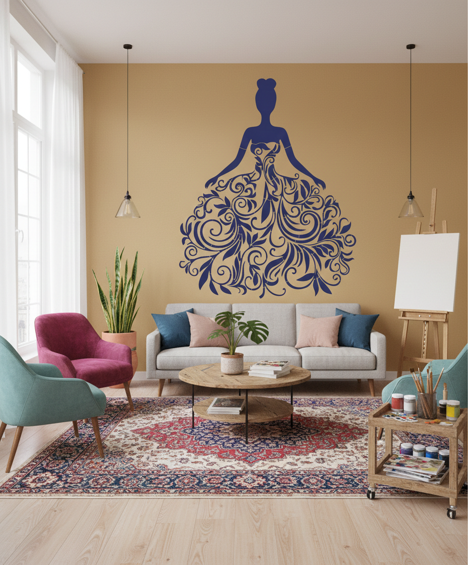 Stencil Silhueta de Dama Floral