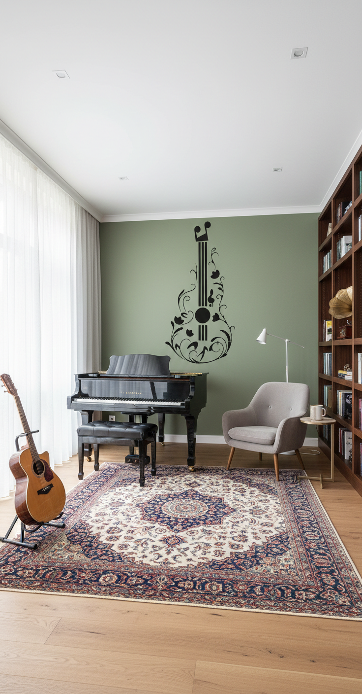 Guitar & Roses Music Stencil - Image 1