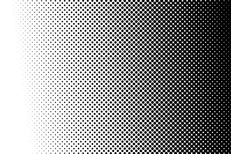 Halftone dots transition from light to dark demonstrating depth and gradient effect