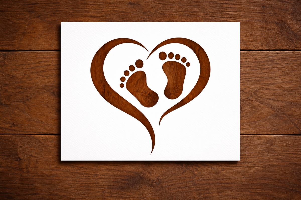 Heart with baby footprints stencil