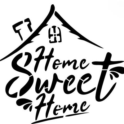 "Home Sweet Home” wall stencil design with decorative script lettering for DIY wall décor and interior decoration projects.