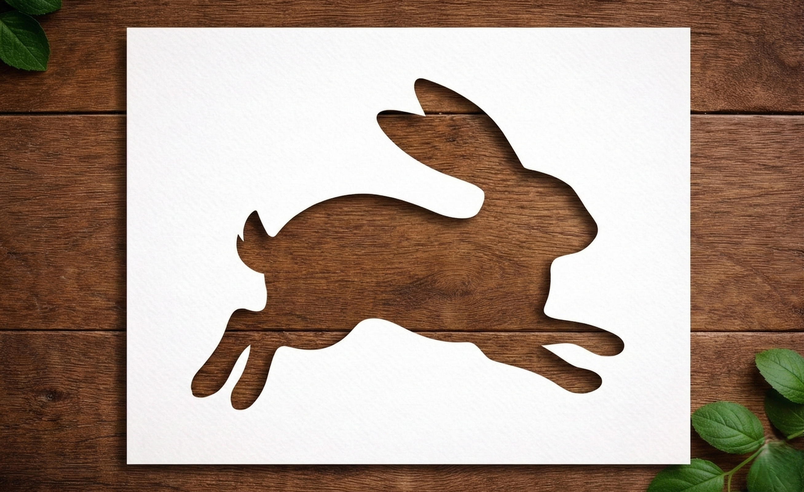 Jumping bunny stencil silhouette – reusable rabbit stencil for Easter crafts and decorations.