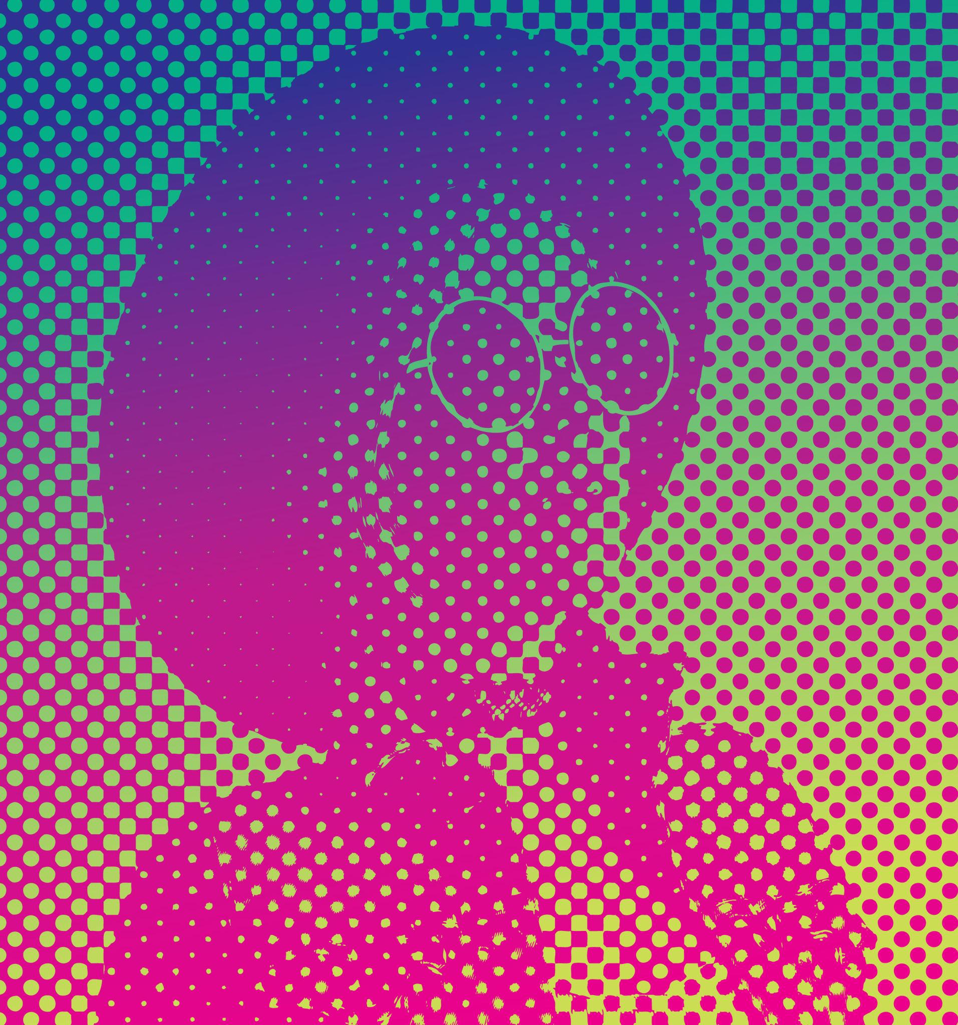 Colorful pop art halftone portrait made with dot pattern overlay
