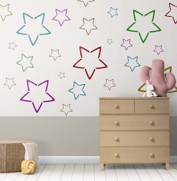 Star stencil wall design in a kids' room using decorative techniques with stencils
