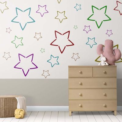 Star stencil wall design in a kids' room using decorative techniques with stencils