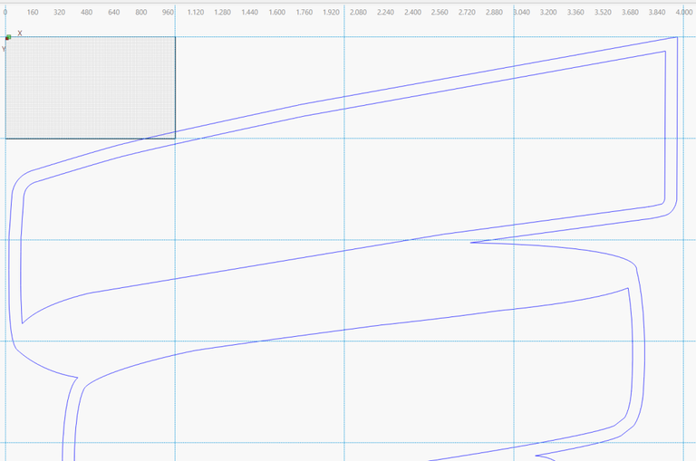 Vector outline of a stylized stencil design displayed in a graphic editing workspace with smooth curved paths on a grid background.
