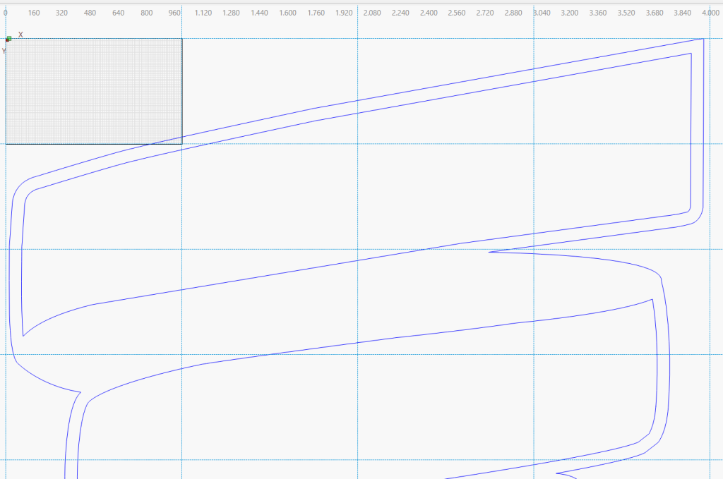 Vector outline of a stylized stencil design displayed in a graphic editing workspace with smooth curved paths on a grid background.