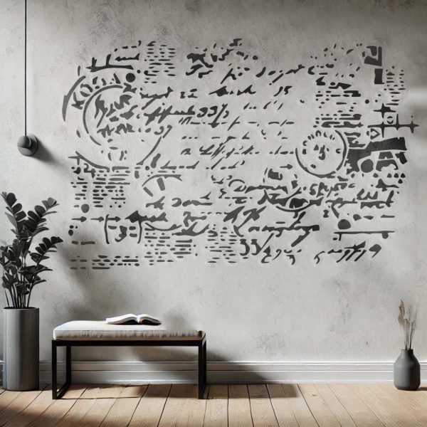 Mixed script and circle design made using decorative techniques with stencils